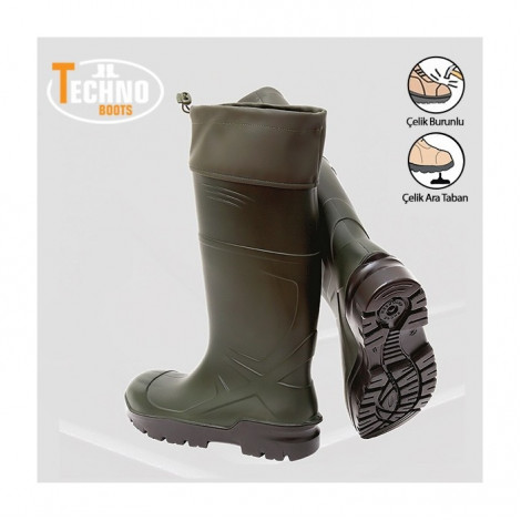 Techno Boots S5 Poliüretan Boğazlı İş Çizmesi Çelik Burunlu + Çelik Aratabanlı 